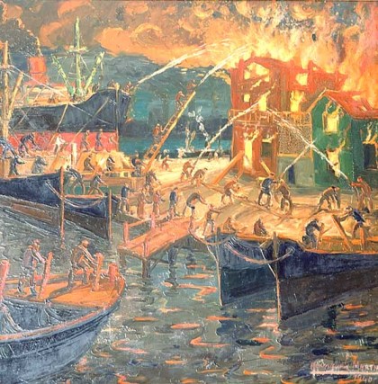 Fire on the docks on La Boca, Quinquela Martín.